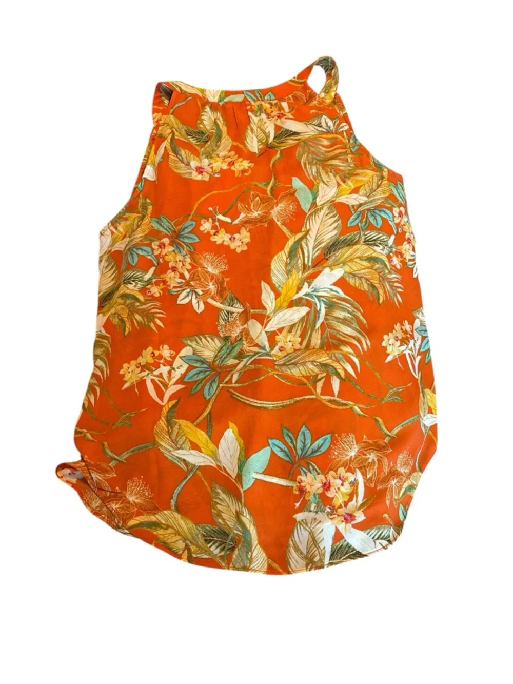 Rose & Olive Orange Floral Halter Tank with Tassel Tie
